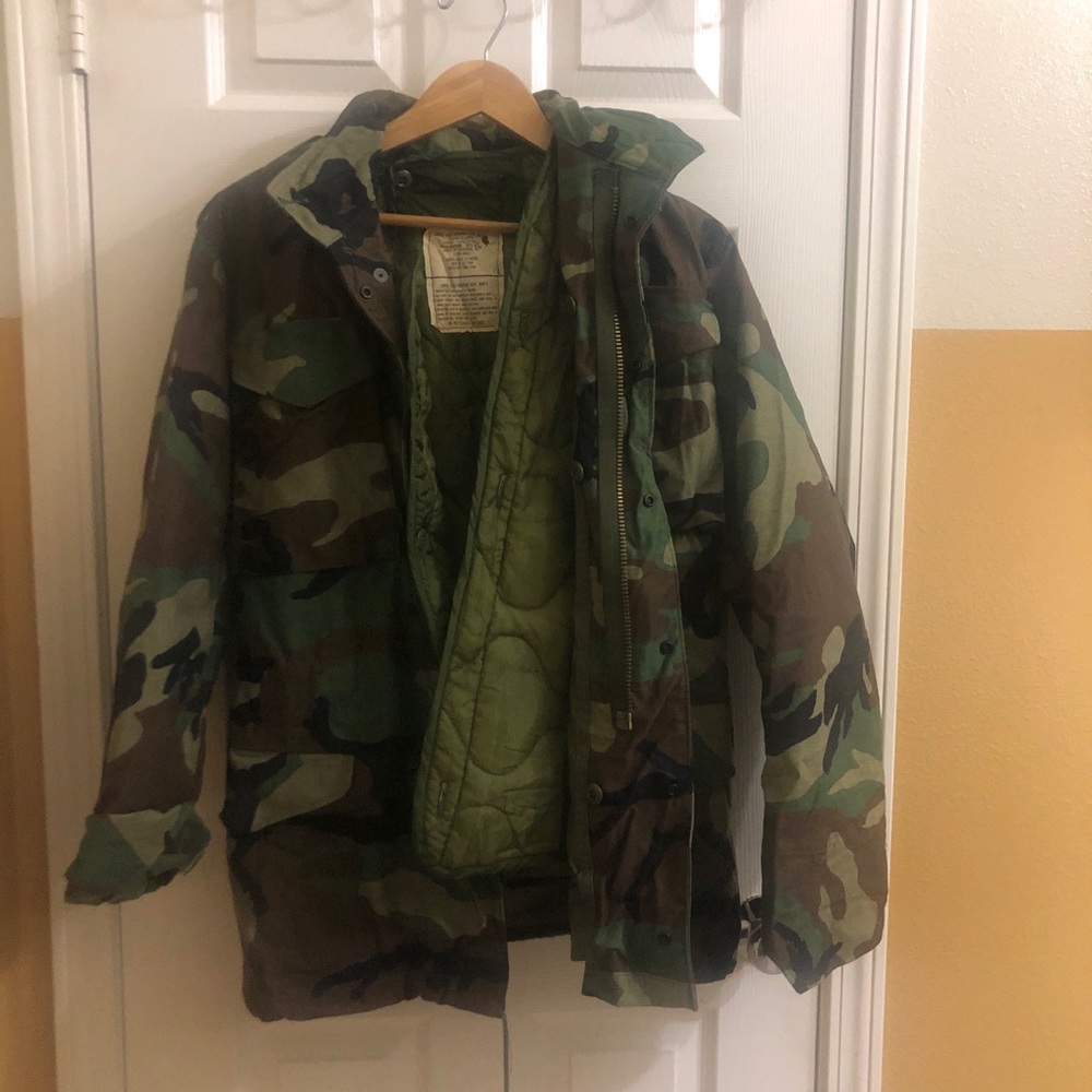 Extra small new long coat cold-weather field camouflage with used XS liner